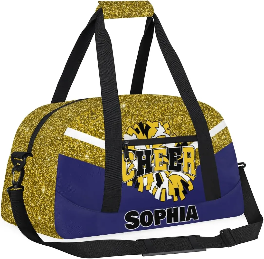 Personalized Cheer Bag Gym Bag Customized Cheerleader Sport Duffel Bag with Name, Overnight Weekender Bags for Birthday Cheerleading Gift, Glitter Gold Blue