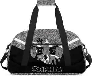 Personalized Cheer Bag Gym Bag Customized Cheerleader Sport Duffel Bag with Name, Overnight Weekender Bags for Birthday Cheerleading Gift, Glitter Grey
