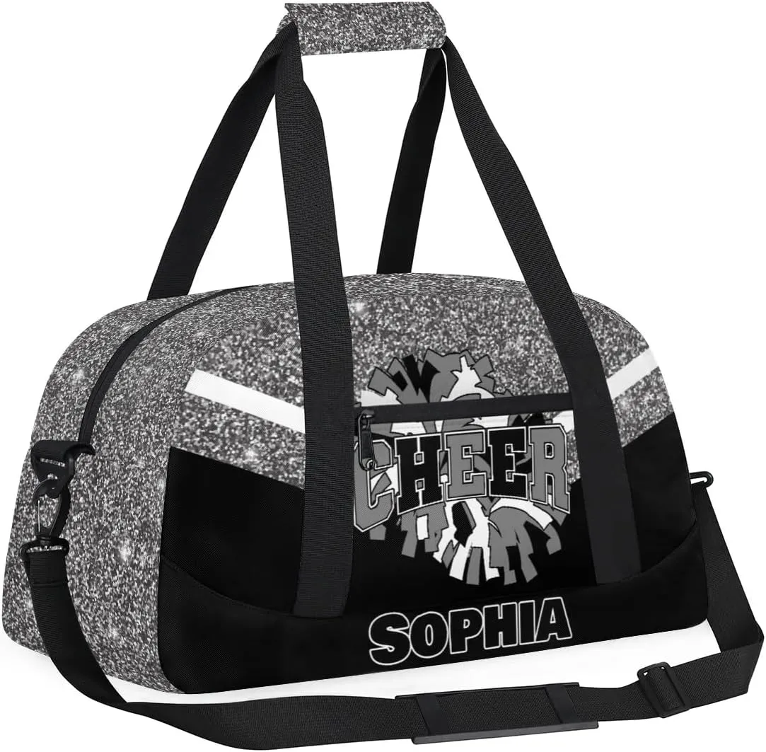 Personalized Cheer Bag Gym Bag Customized Cheerleader Sport Duffel Bag with Name, Overnight Weekender Bags for Birthday Cheerleading Gift, Glitter Grey