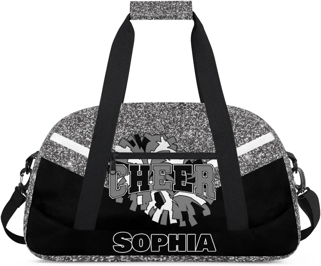 Personalized Cheer Bag Gym Bag Customized Cheerleader Sport Duffel Bag with Name, Overnight Weekender Bags for Birthday Cheerleading Gift, Glitter Grey