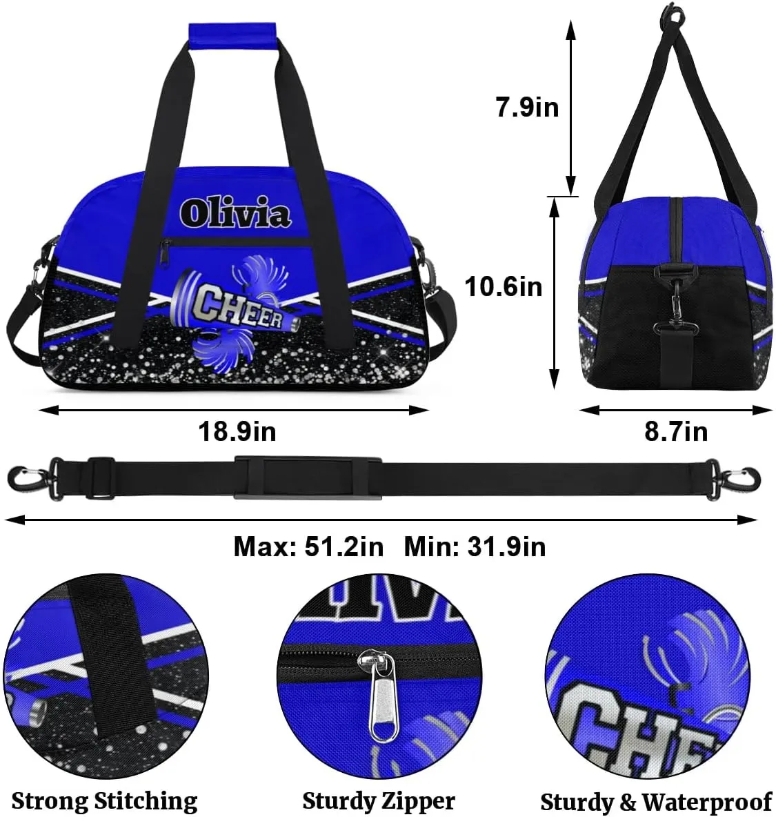 Personalized Cheer Bag Sport Duffel Bag Dance Bag for Girl Gifts, Overnight Duffel Bags Cheerleader for Kids Personalized Gymnastics Duffel Bag Cheerleading Gifts