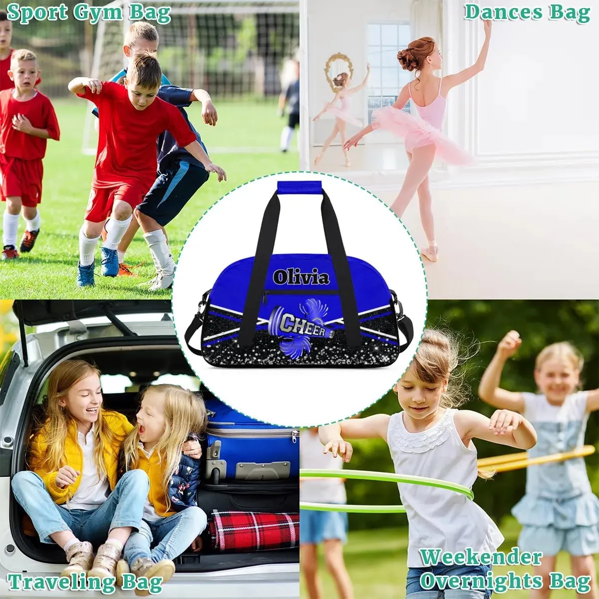 Personalized Cheer Bag Sport Duffel Bag Dance Bag for Girl Gifts, Overnight Duffel Bags Cheerleader for Kids Personalized Gymnastics Duffel Bag Cheerleading Gifts