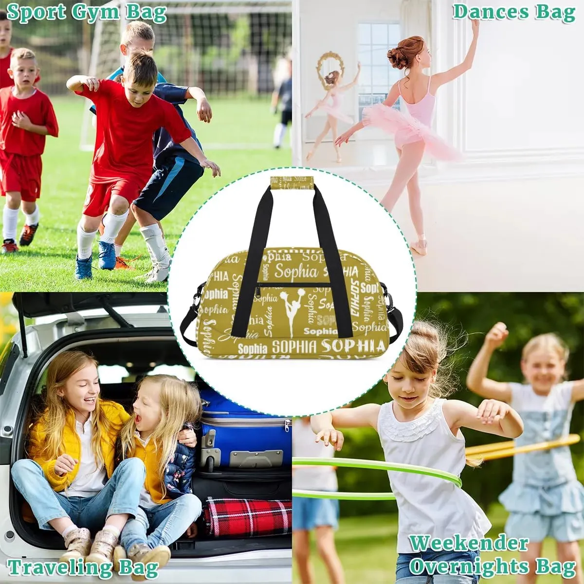 Personalized Cheer Bag Sport Duffel Bag for Cheerleader Custom Dance Overnight Weekender Bags Personalized Gymnastics Bag Cheerleading Gifts, Brown