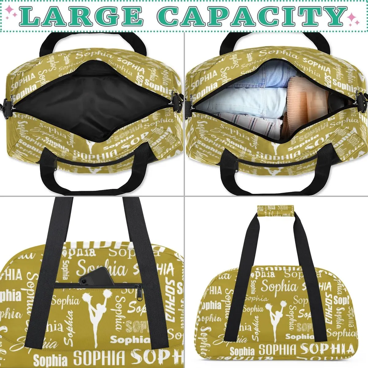 Personalized Cheer Bag Sport Duffel Bag for Cheerleader Custom Dance Overnight Weekender Bags Personalized Gymnastics Bag Cheerleading Gifts, Brown
