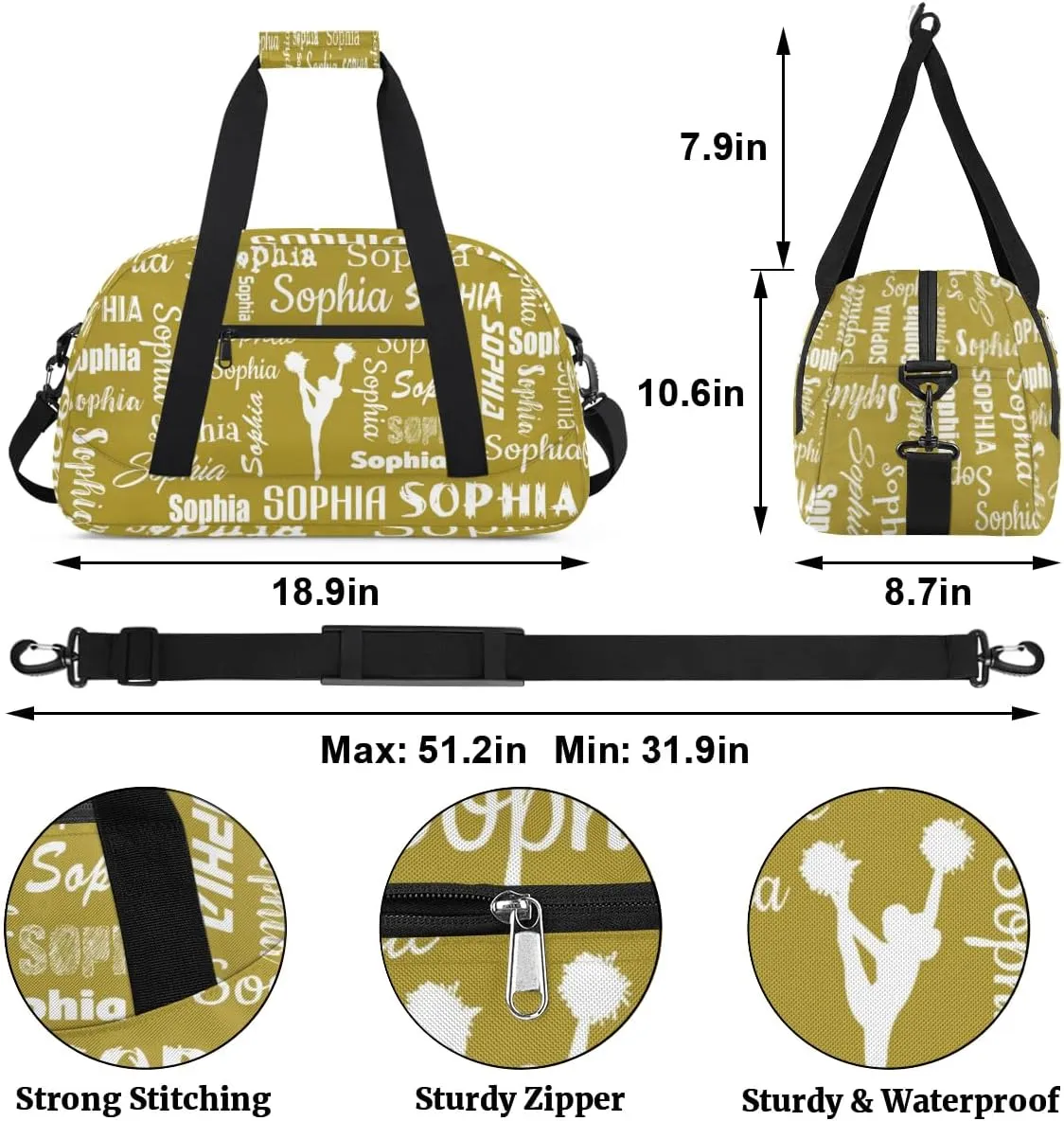 Personalized Cheer Bag Sport Duffel Bag for Cheerleader Custom Dance Overnight Weekender Bags Personalized Gymnastics Bag Cheerleading Gifts, Brown