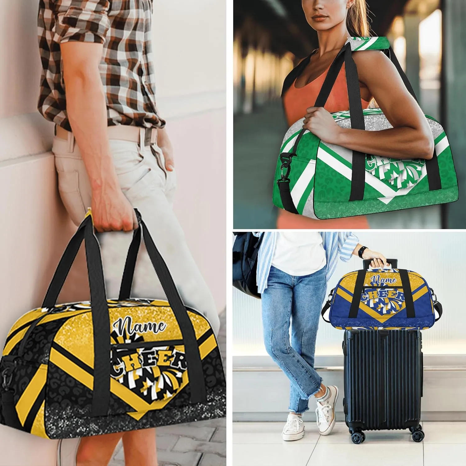 Personalized Cheer Duffle Bag for Cheerleaders, Custom Cheerleading Gym Bag for Women, Cheer Duffel Bag with Name (Silver&Green)
