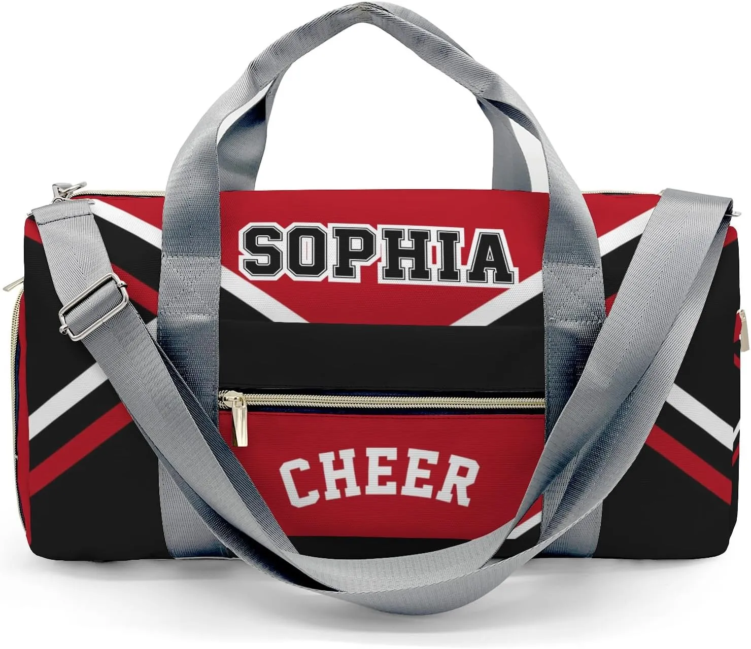 Personalized Cheer Red Black Cheerleader Duffel Bag Travel Bag with Shoes Compartment Gym Yoga Sport Men Women Waterproof with Name