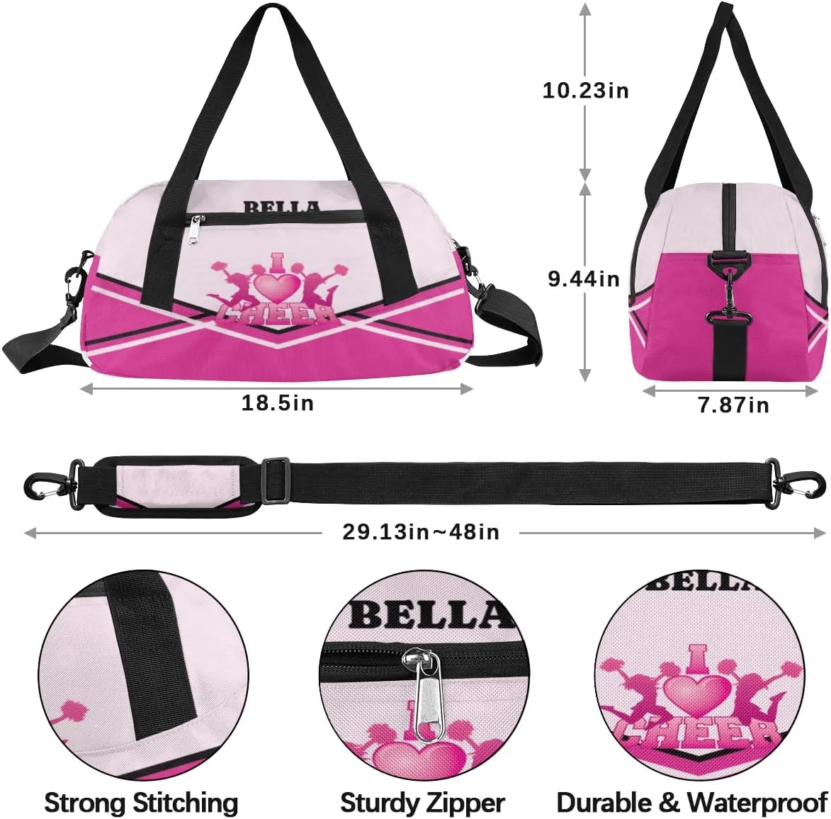 Personalized Cheerleader Bag Dance Bag for Girl, Custom Gym Bag Sport Duffel Bag, Weekender Bags Travel Duffel Bag Cheerleader Pink Girl