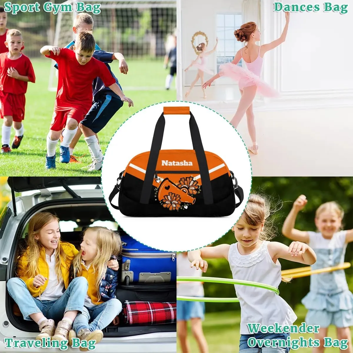 Personalized Cheerleader Bag Dance Bag for Girl, Custom Team Bag Gymnastics Bag Sport Duffel Bag, Weekender Bags Travel Duffel Bag for Cheer Team Orange Cheerleader