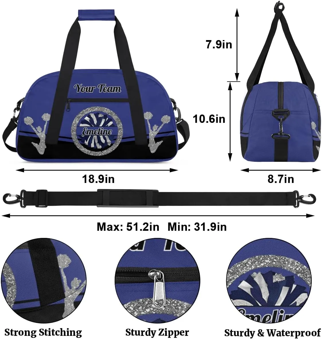 Personalized Cheerleader Bag Dance Bag for Girl, Overnight Duffel Bags Cheerleader for Kids Personalized Sport Gym Bag, Gymnastics Duffel Bag - Cheerleading Gifts
