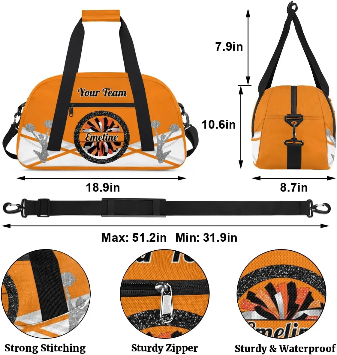 Personalized Cheerleader Bag Dance Bag for Girl, Overnight Duffel Bags Cheerleader for Kids Personalized Sport Gym Bag, Gymnastics Duffel Bag - Cheerleading Gifts