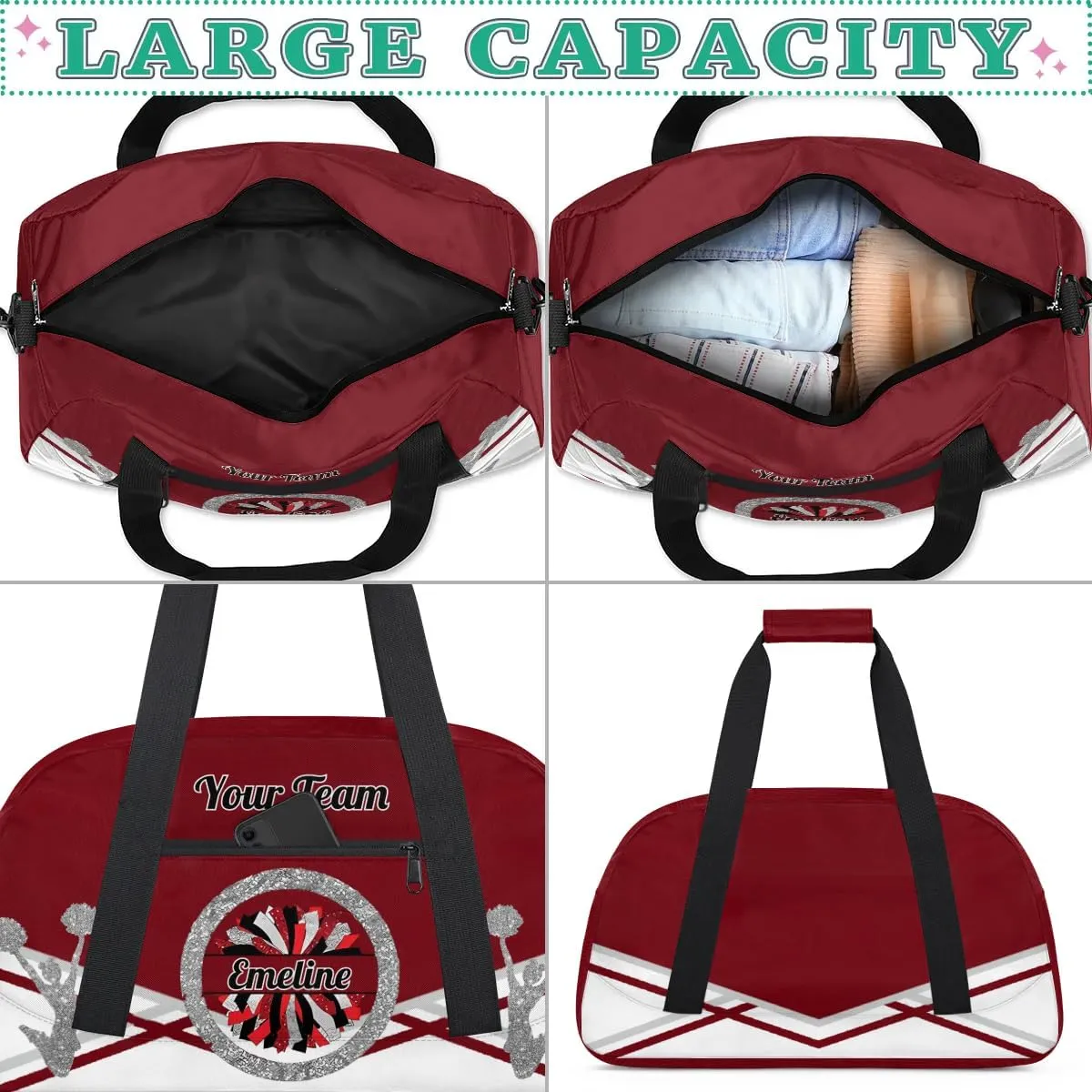 Personalized Cheerleader Bag Dance Bag for Girl, Overnight Duffel Bags Cheerleader for Kids Personalized Sport Gym Bag, Gymnastics Duffel Bag - Cheerleading Gifts