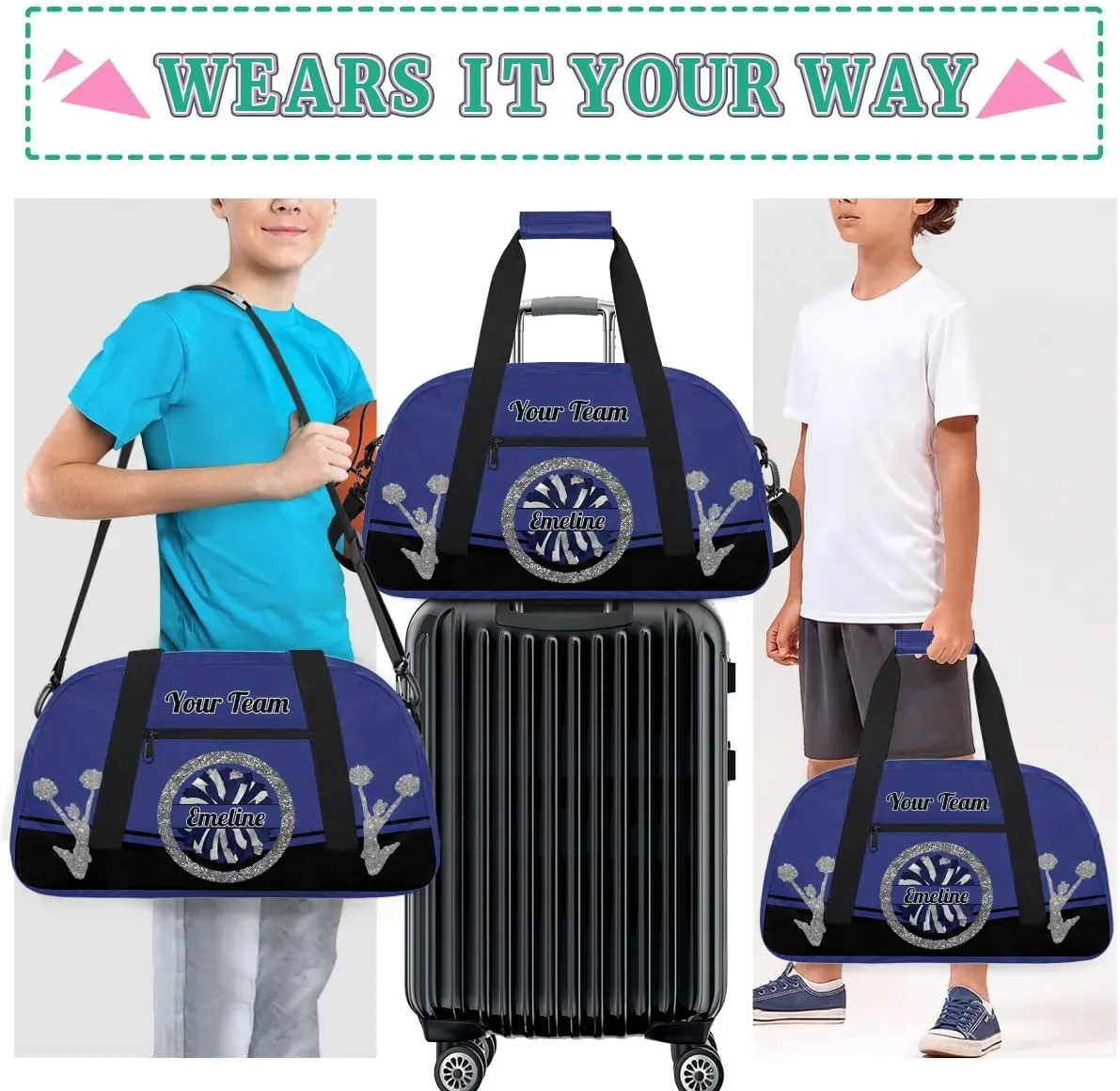 Personalized Cheerleader Bag Dance Bag for Girl, Overnight Duffel Bags Cheerleader for Kids Personalized Sport Gym Bag, Gymnastics Duffel Bag - Cheerleading Gifts