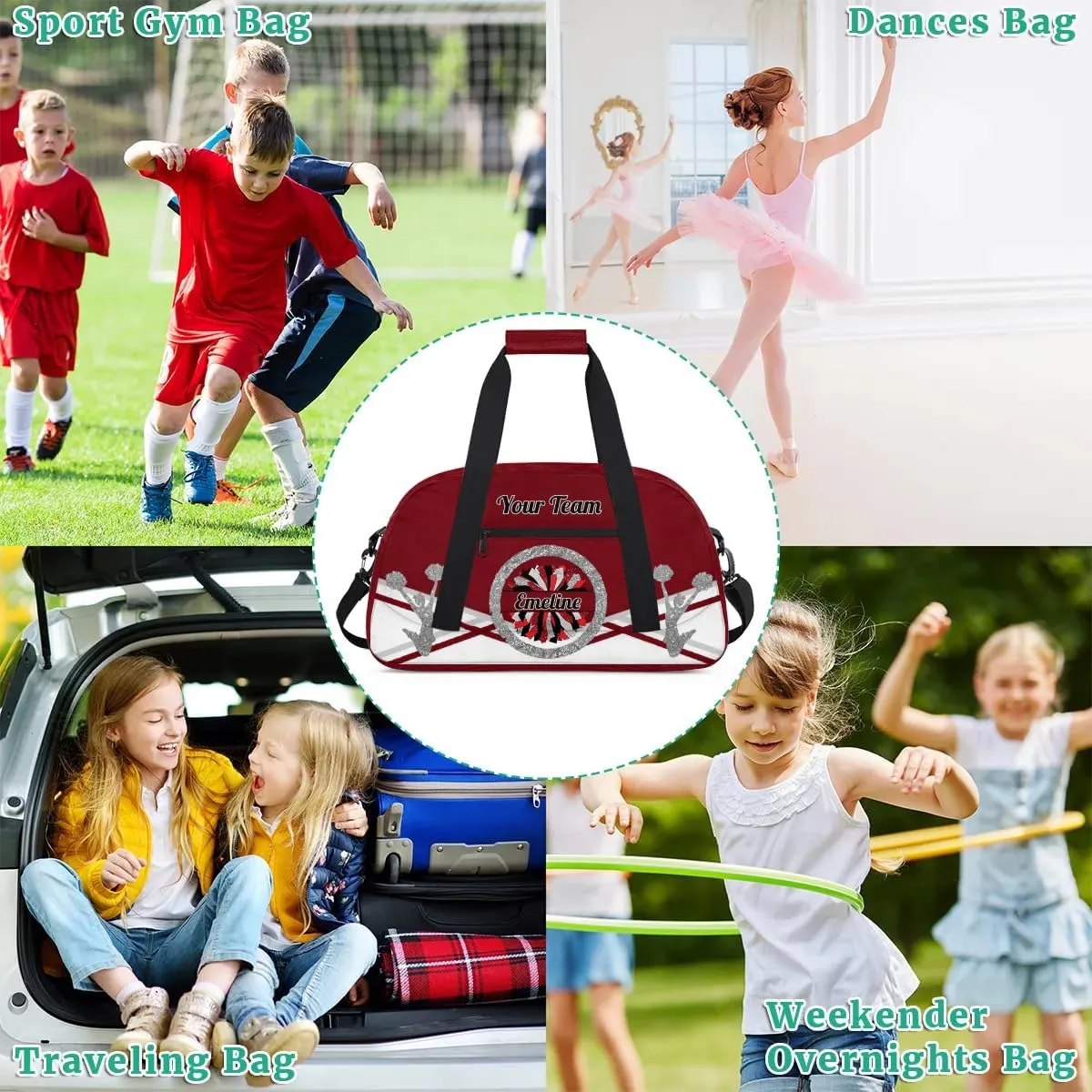 Personalized Cheerleader Bag Dance Bag for Girl, Overnight Duffel Bags Cheerleader for Kids Personalized Sport Gym Bag, Gymnastics Duffel Bag - Cheerleading Gifts