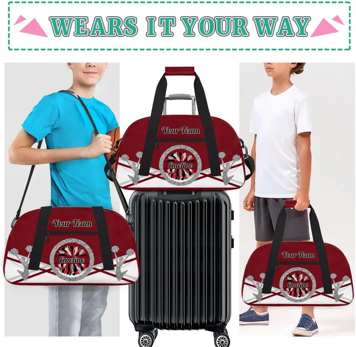 Personalized Cheerleader Bag Dance Bag for Girl, Overnight Duffel Bags Cheerleader for Kids Personalized Sport Gym Bag, Gymnastics Duffel Bag - Cheerleading Gifts