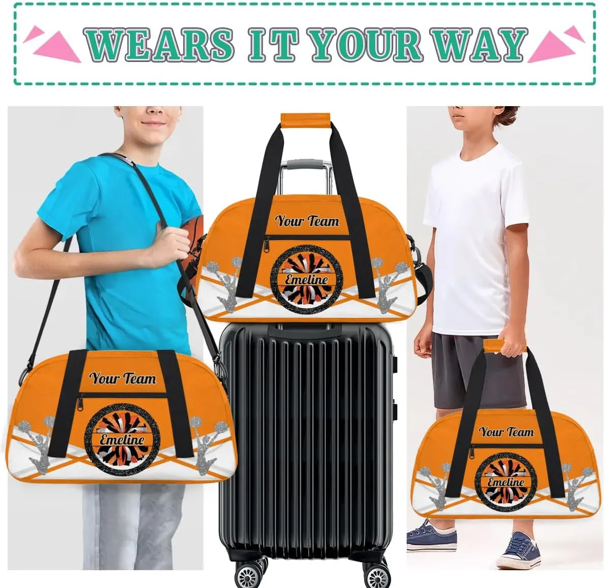 Personalized Cheerleader Bag Dance Bag for Girl, Overnight Duffel Bags Cheerleader for Kids Personalized Sport Gym Bag, Gymnastics Duffel Bag - Cheerleading Gifts