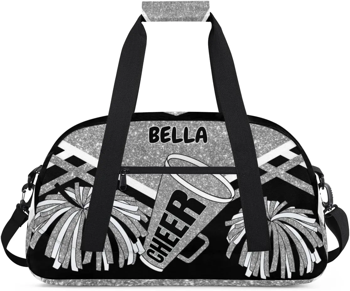 Personalized Cheerleading Dance Bag Girls, Sports Bag Gym Sport Duffel Bag Weekender Bags Travel Dancing Lightweight Bag, Silver Black Glitters