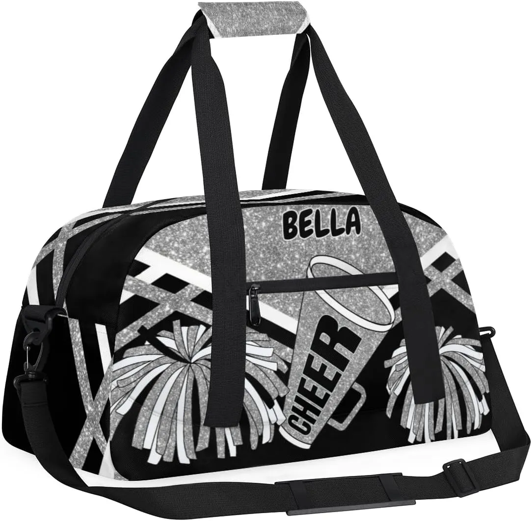 Personalized Cheerleading Dance Bag Girls, Sports Bag Gym Sport Duffel Bag Weekender Bags Travel Dancing Lightweight Bag, Silver Black Glitters