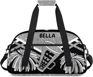 Personalized Cheerleading Dance Bag Girls, Sports Bag Gym Sport Duffel Bag Weekender Bags Travel Dancing Lightweight Bag, Silver Black Glitters