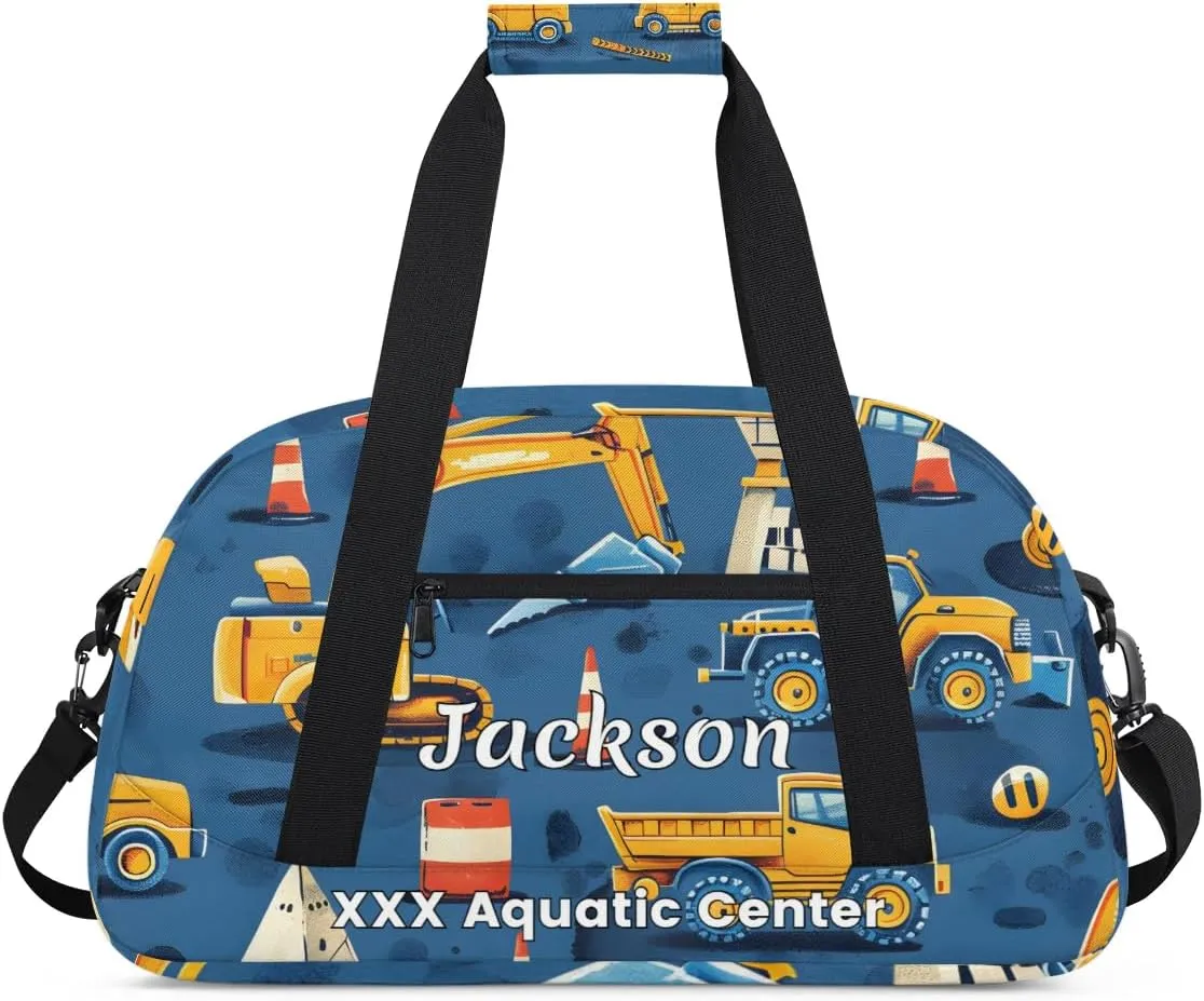Personalized Cool Car Gym Duffel Bags for Kids Boys with Custom Name Sport Training Travel Bags for Overnight Weekender - Blue
