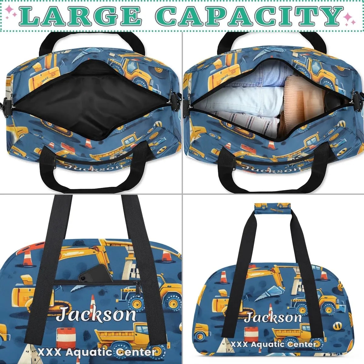 Personalized Cool Car Gym Duffel Bags for Kids Boys with Custom Name Sport Training Travel Bags for Overnight Weekender - Blue