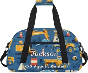 Personalized Cool Car Gym Duffel Bags for Kids Boys with Custom Name Sport Training Travel Bags for Overnight Weekender - Blue