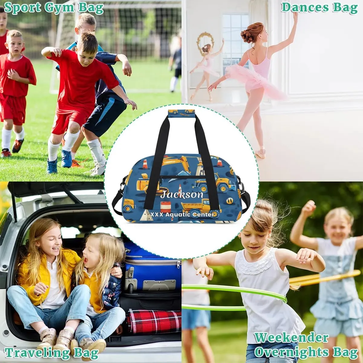 Personalized Cool Car Gym Duffel Bags for Kids Boys with Custom Name Sport Training Travel Bags for Overnight Weekender - Blue