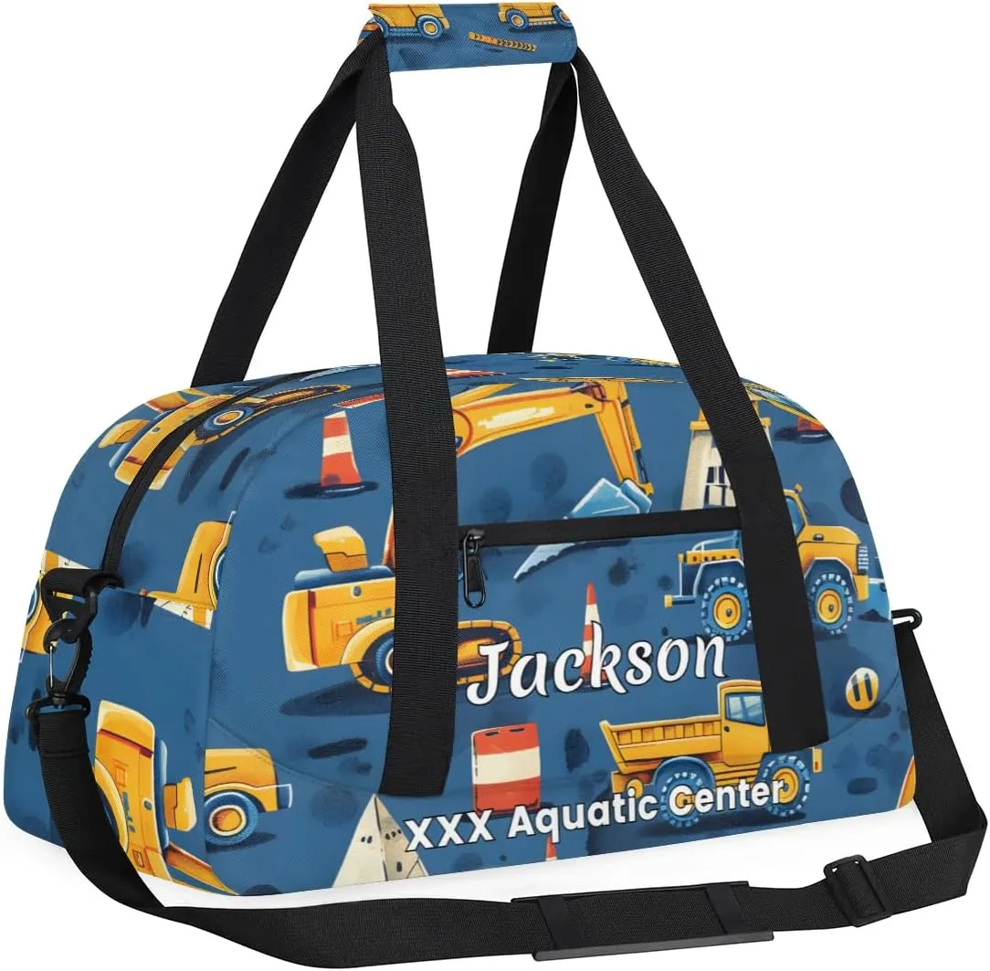 Personalized Cool Car Gym Duffel Bags for Kids Boys with Custom Name Sport Training Travel Bags for Overnight Weekender - Blue
