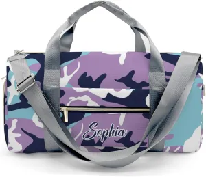 Personalized Custom Camo Purple Navy Blue Travel Duffel Bag Large Capacity Multifunctional Sports Daypack with Name