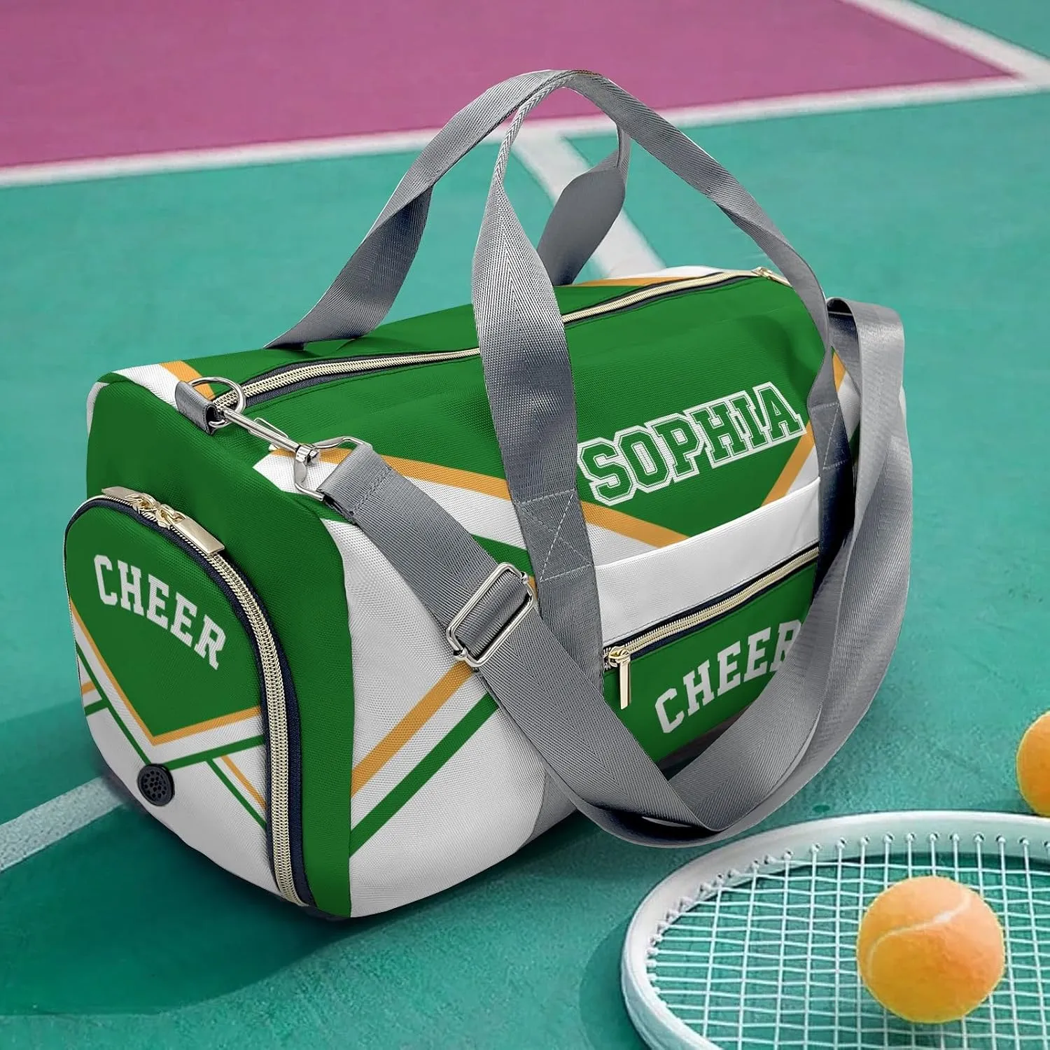 Personalized Custom Cheer Green Yellow CheerleaderDuffel Backpack Waterproof Multifunctional Daypack Gym Yoga Sport with Name Gift