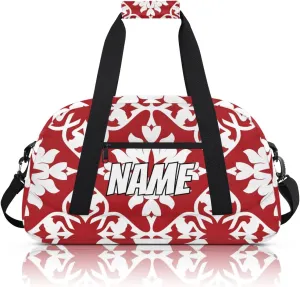 Personalized Custom Gym Bag for Women Men Carry on Vintage Floral Travel Duffel Tote Red White Overnight Workout Weekender Bag