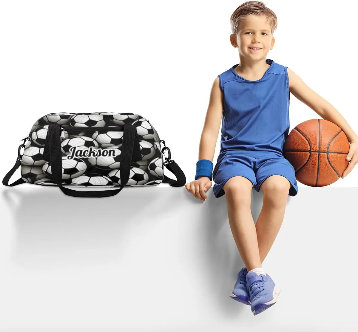 Personalized Custom Kids Duffel Bags, Customized Sports Gym Bag Girls Dance Bag Travel Duffel Bag Overnight Weekender Sleepover Carry On Tote Bag for Boys Girls,Sports Football Soccer