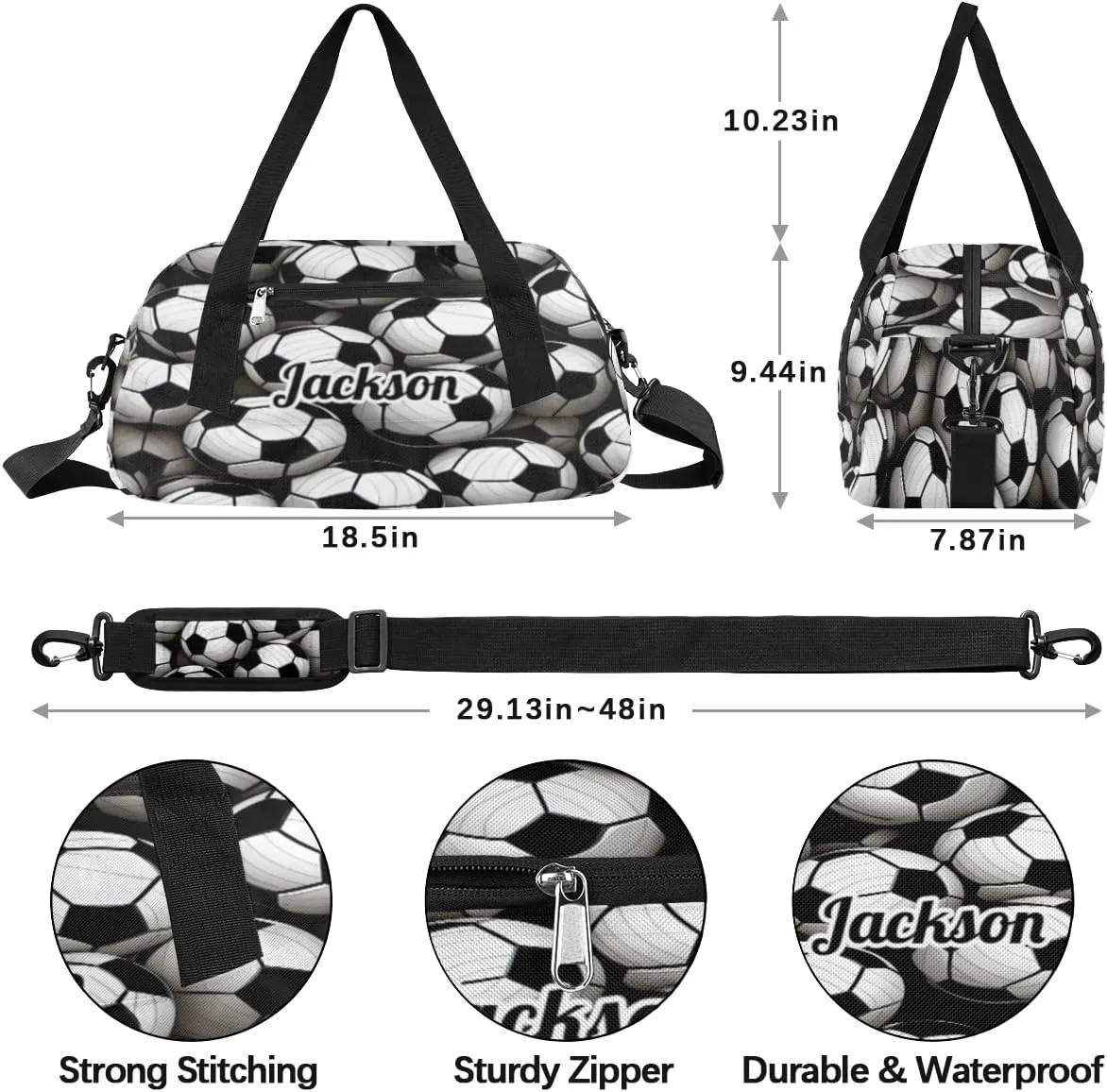 Personalized Custom Kids Duffel Bags, Customized Sports Gym Bag Girls Dance Bag Travel Duffel Bag Overnight Weekender Sleepover Carry On Tote Bag for Boys Girls,Sports Football Soccer