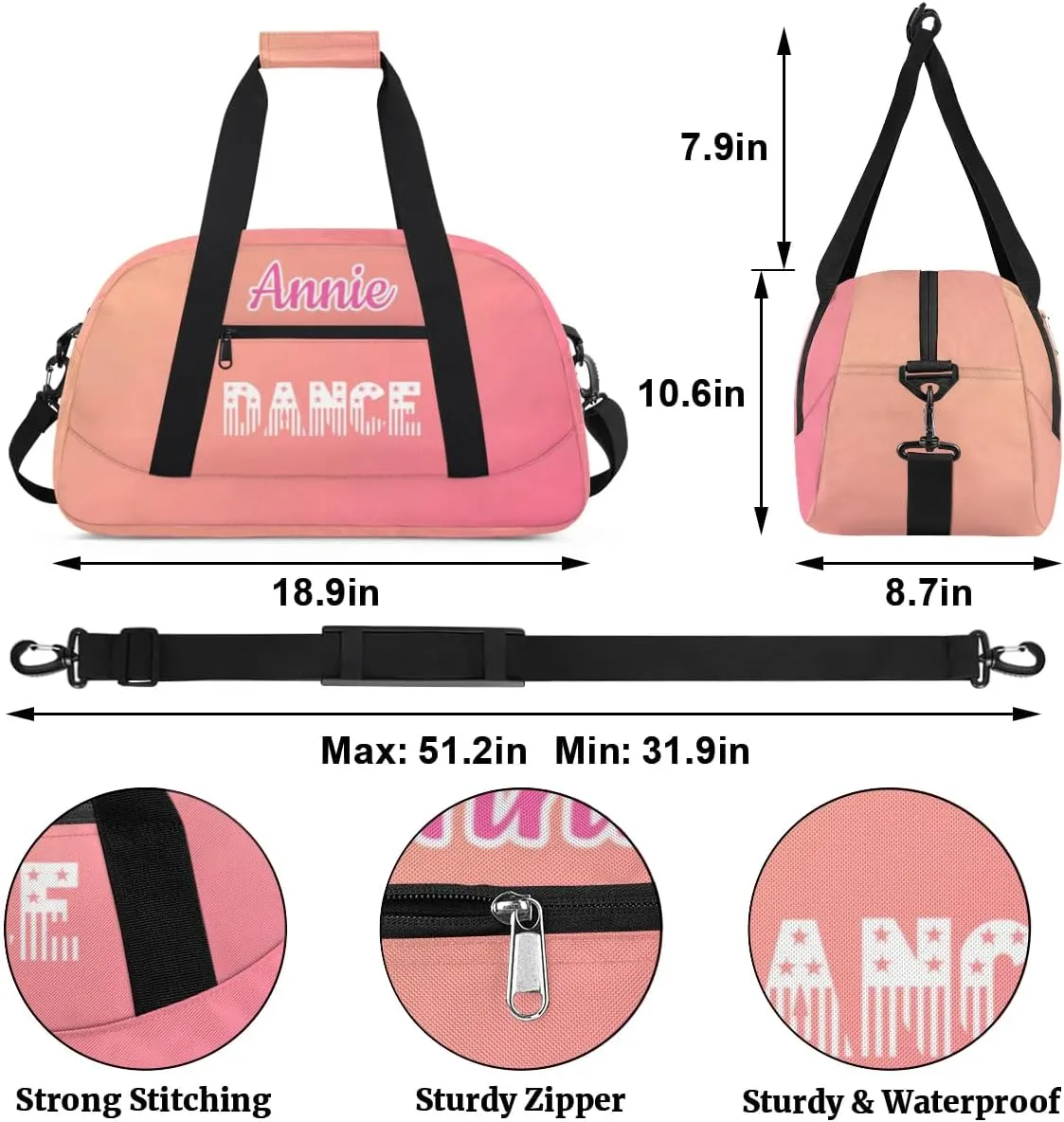Personalized Dance Bag Cheerleading Bag for Girl Gifts, Overnight Duffel Bags Cheerleader for Kids Personalized Sport Gym Bag, Gymnastics Duffel Bag