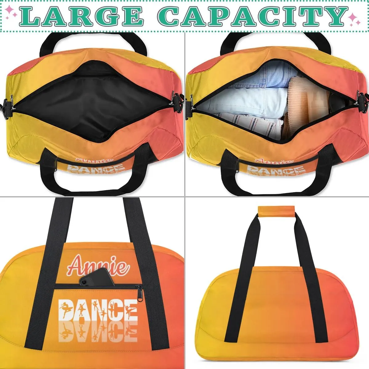 Personalized Dance Bag Cheerleading Bag for Girl Gifts, Overnight Duffel Bags Cheerleader for Kids Personalized Sport Gym Bag, Gymnastics Duffel Bag