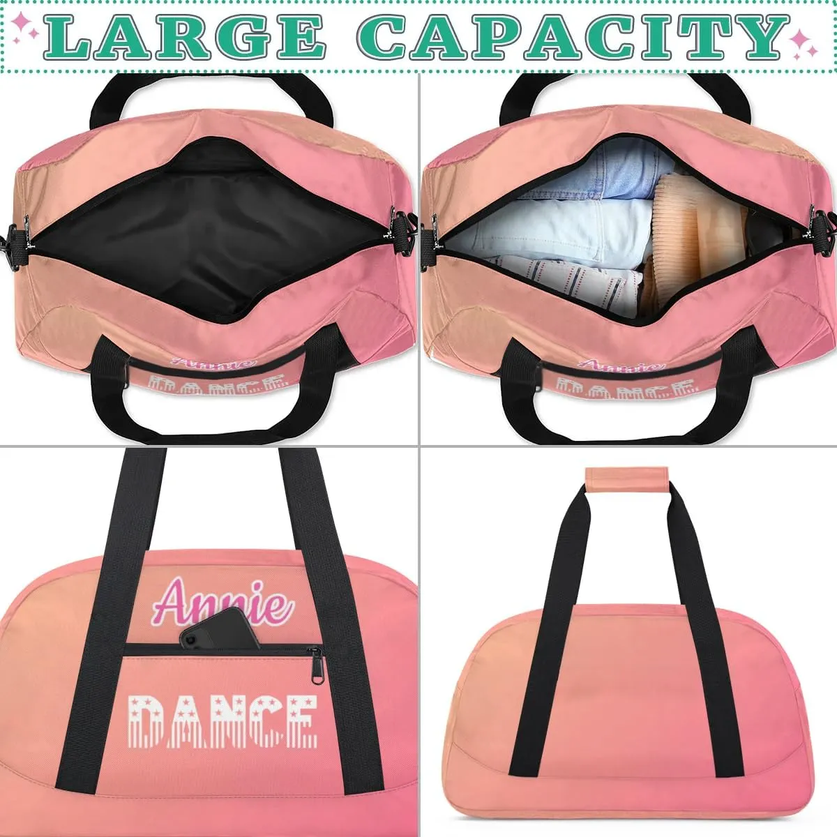 Personalized Dance Bag Cheerleading Bag for Girl Gifts, Overnight Duffel Bags Cheerleader for Kids Personalized Sport Gym Bag, Gymnastics Duffel Bag