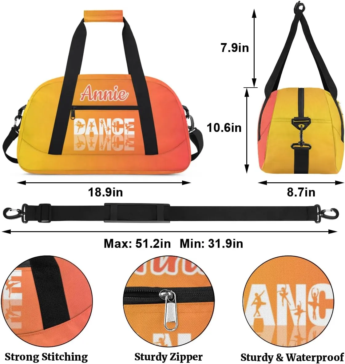 Personalized Dance Bag Cheerleading Bag for Girl Gifts, Overnight Duffel Bags Cheerleader for Kids Personalized Sport Gym Bag, Gymnastics Duffel Bag