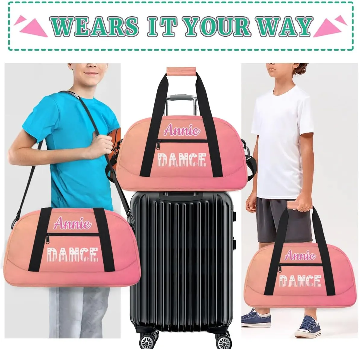 Personalized Dance Bag Cheerleading Bag for Girl Gifts, Overnight Duffel Bags Cheerleader for Kids Personalized Sport Gym Bag, Gymnastics Duffel Bag
