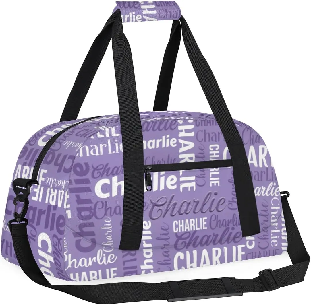 Personalized Dance Bag Duffel Bag for Girl, Custom Gym Bag Sport Duffel Bag, Ballet Bag Gymnastics Bag Cheerleader Weekender Bags Travel Bag for Kids Purple Text Name