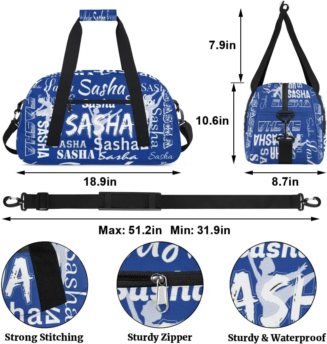 Personalized Dance Bag Duffel Bag for Women, Custom Gym Bag Sport Duffel Bag, Ballet Bag Cheerleader Weekender Bags Travel Bag for Ballet, Cobalt Blue