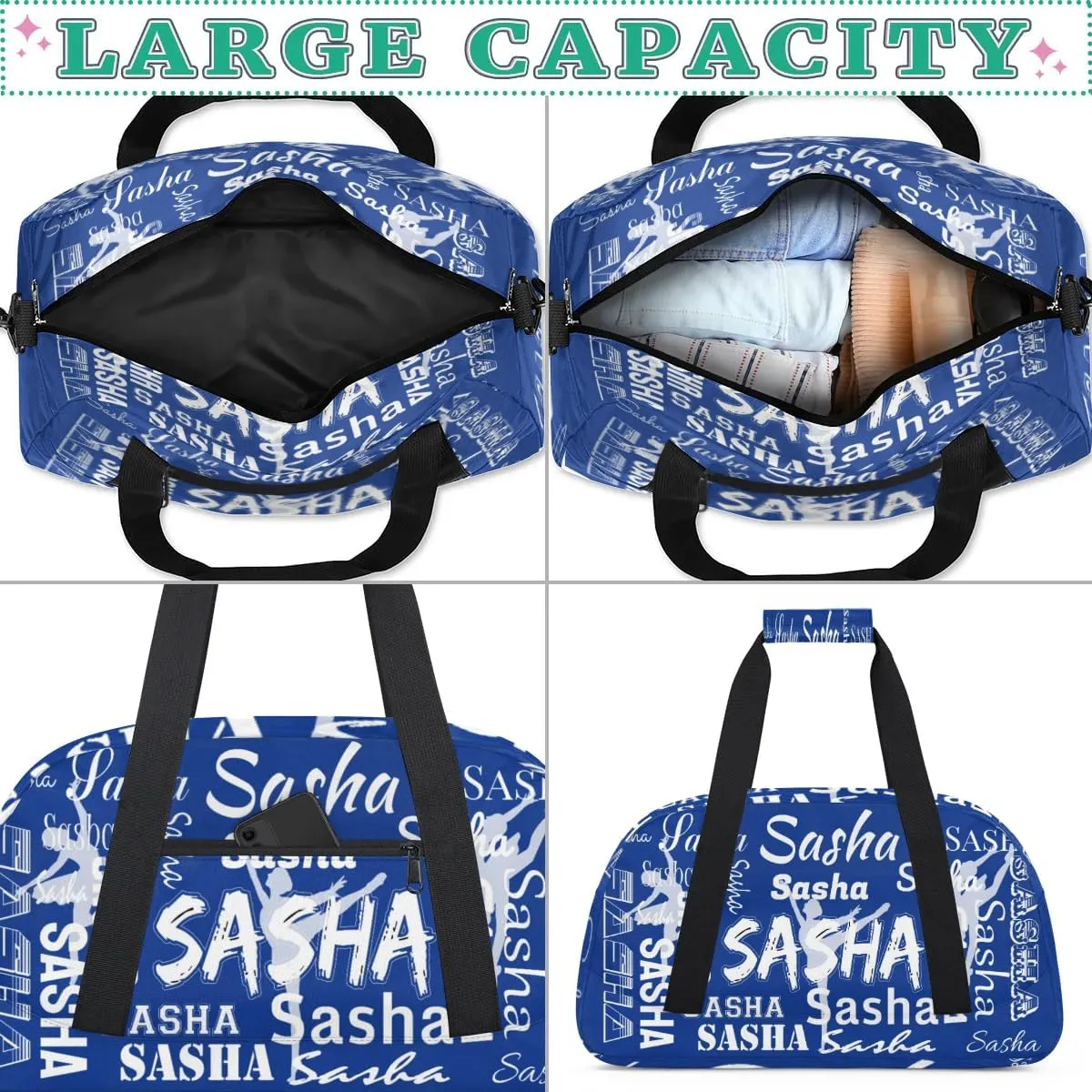 Personalized Dance Bag Duffel Bag for Women, Custom Gym Bag Sport Duffel Bag, Ballet Bag Cheerleader Weekender Bags Travel Bag for Ballet, Cobalt Blue