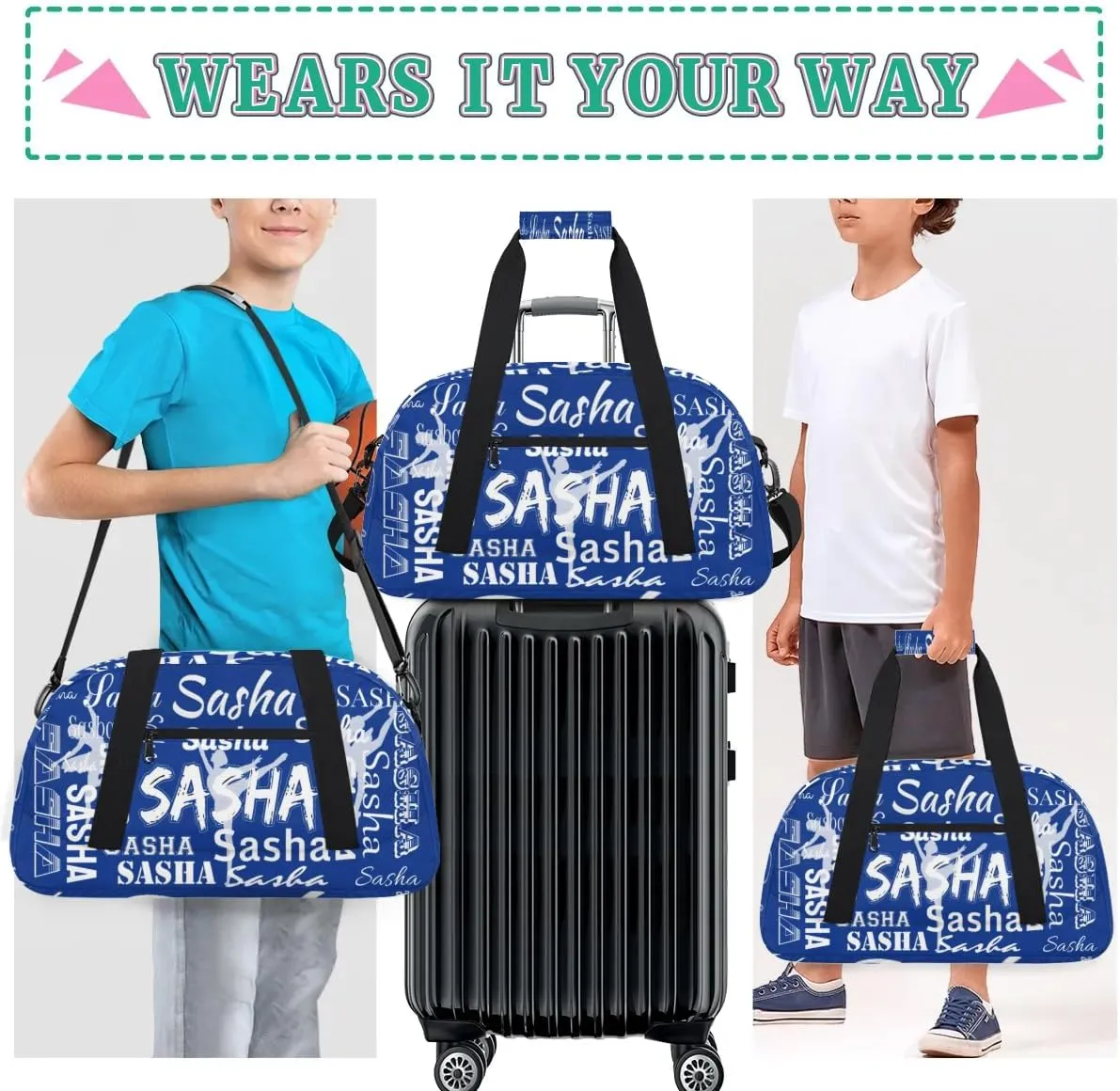 Personalized Dance Bag Duffel Bag for Women, Custom Gym Bag Sport Duffel Bag, Ballet Bag Cheerleader Weekender Bags Travel Bag for Ballet, Cobalt Blue