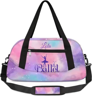 Personalized Dance Bag for Girls Kids, Custom Gym Bag Overnight Small Duffel Bag Carry On Weekend Sports Travel Bag for School Practice Gymnastics Ballet, Colorful Clouds Dots Ballet