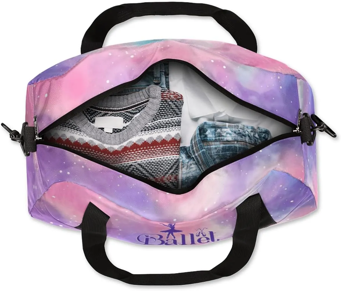 Personalized Dance Bag for Girls Kids, Custom Gym Bag Overnight Small Duffel Bag Carry On Weekend Sports Travel Bag for School Practice Gymnastics Ballet, Colorful Clouds Dots Ballet