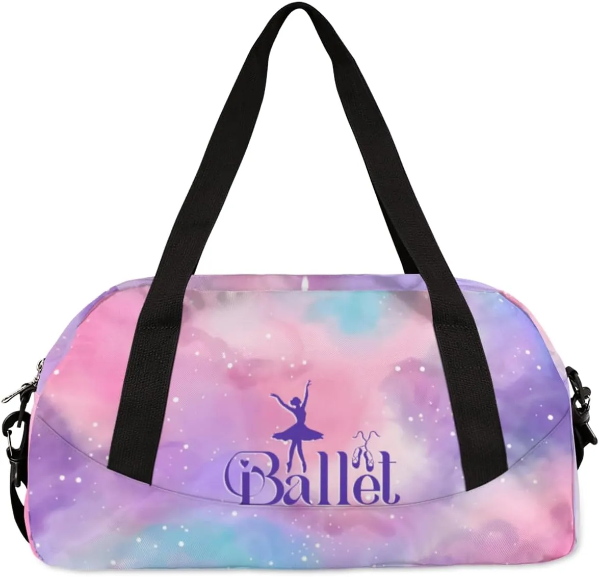 Personalized Dance Bag for Girls Kids, Custom Gym Bag Overnight Small Duffel Bag Carry On Weekend Sports Travel Bag for School Practice Gymnastics Ballet, Colorful Clouds Dots Ballet