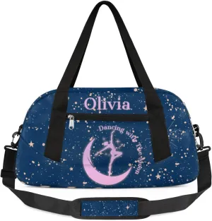 Personalized Dance Bag Gym Bag for Girls, Custom Sports Duffel Bag for Kids, Weekender Bags Travel Duffle Bag, Dancing with The Moon