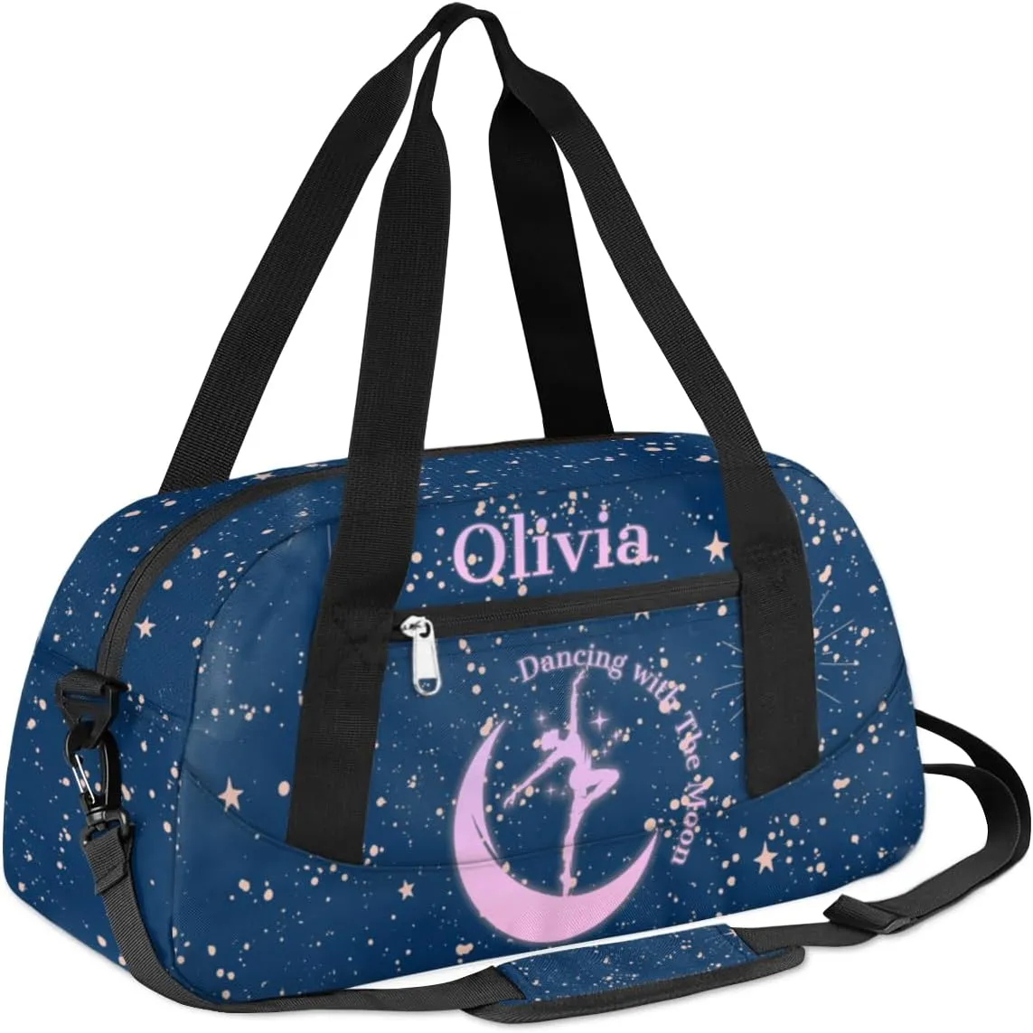 Personalized Dance Bag Gym Bag for Girls, Custom Sports Duffel Bag for Kids, Weekender Bags Travel Duffle Bag, Dancing with The Moon