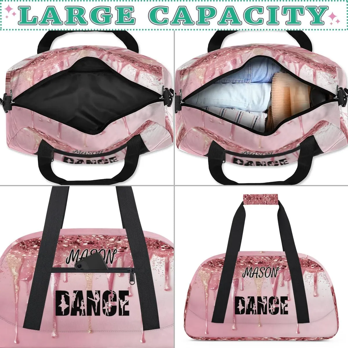 Personalized Dance Bag Gym Bag for Women, Custom Sport Duffel Bag Overnight Weekender Bags Travel Duffel Bag, Fluids Pink