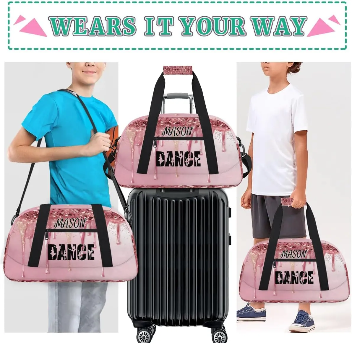 Personalized Dance Bag Gym Bag for Women, Custom Sport Duffel Bag Overnight Weekender Bags Travel Duffel Bag, Fluids Pink