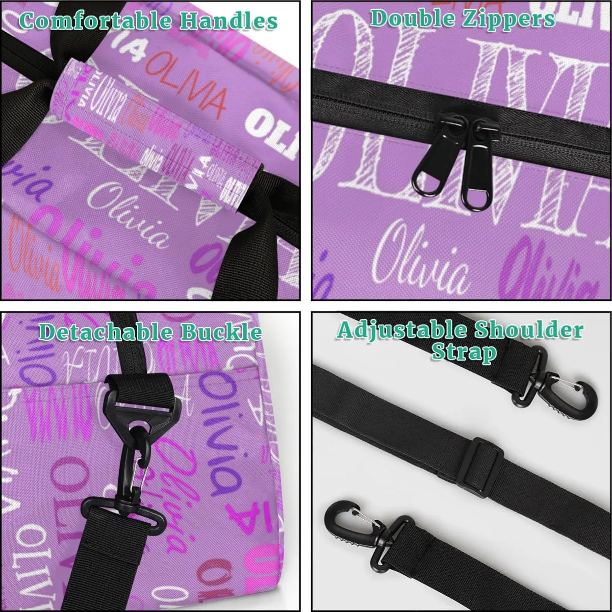 Personalized Dance Duffel Bags Name Girls, Custom Weekender Overnight Bag Waterproof Gym Bag for Travel Girls, Violet